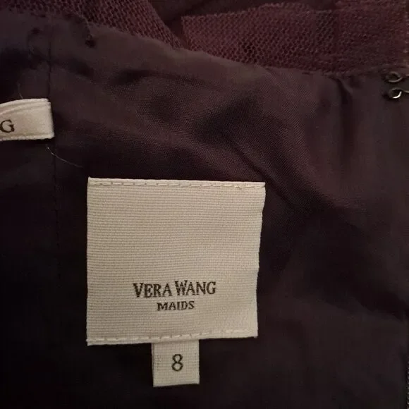 Vera Wang Maids Tulle Bubble Hem Strapless Back Zip Plum Color Dress - Picture 8 of 10